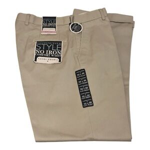 NWT Saddlebred Men's Flat Front Khaki Pants No Iron Comfort Waist-Tan 32x30